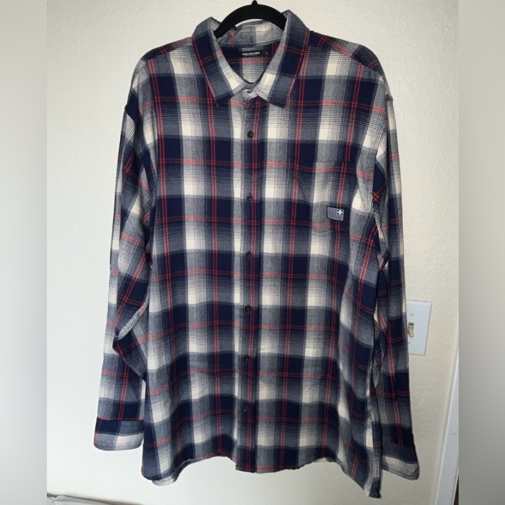 Pink Dolphin Men’s Navy Blue & Red Thick Flannel Button-Down Shirt  SIZE XXL